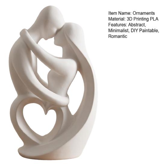 Minimalist White Art Sculpture 3D Printed Abstract Couple Embrace Statue, Heart Hollow Love Figurine, Elegant Statues for Living Room Bedroom