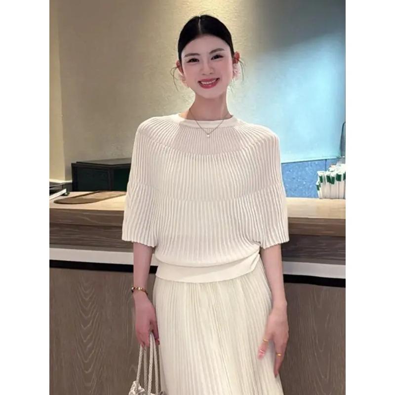 Fashion Black O-Neck Knitted Sweater Women Pullovers Summer Short Sleeve Knit Sweater Pullover Women Sueters