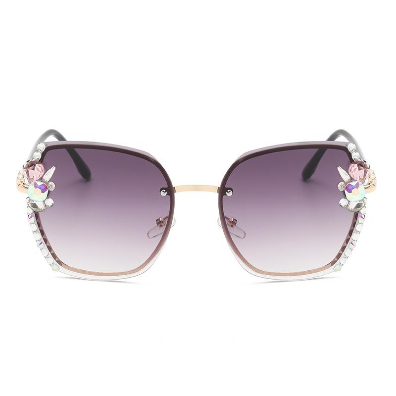 Rhinestone Sunglasses for Women Diamond Cut Edge Sunglasses UV Proof Luxury Marine Glasses