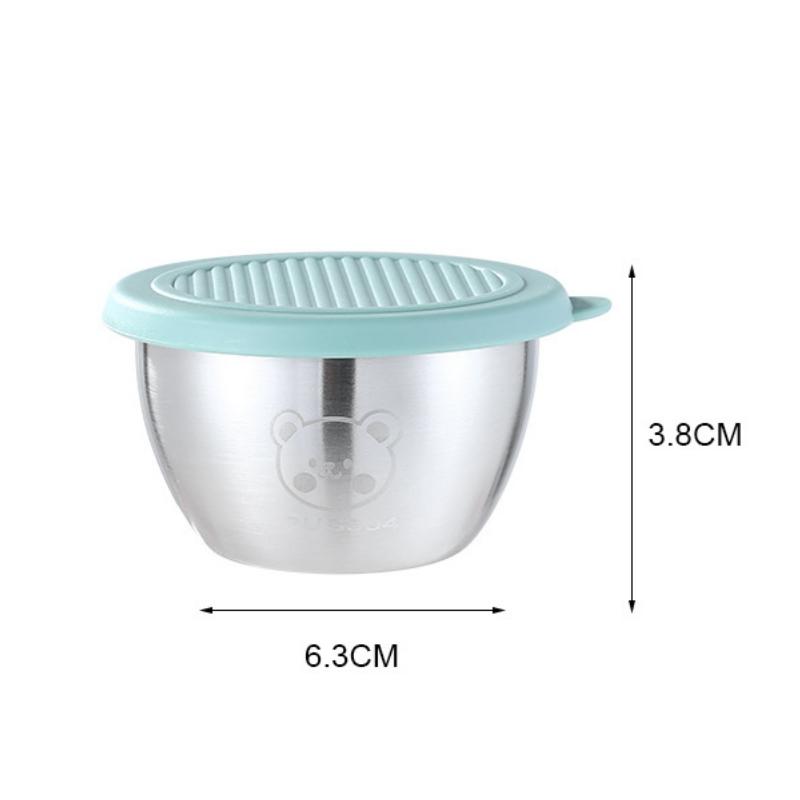 6pcs 304 Stainless Steel Sauce Cup with Lid, Reusable Sauce Container with Leak Proof Plastic Lid, Barbecue Salad Seasoning Cup