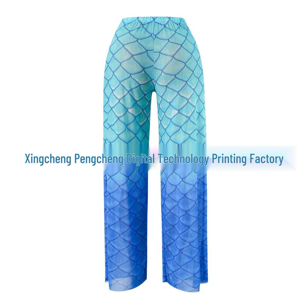 Fish Scale Zipper Mesh Long Sleeve One-Piece Swimsuit Set