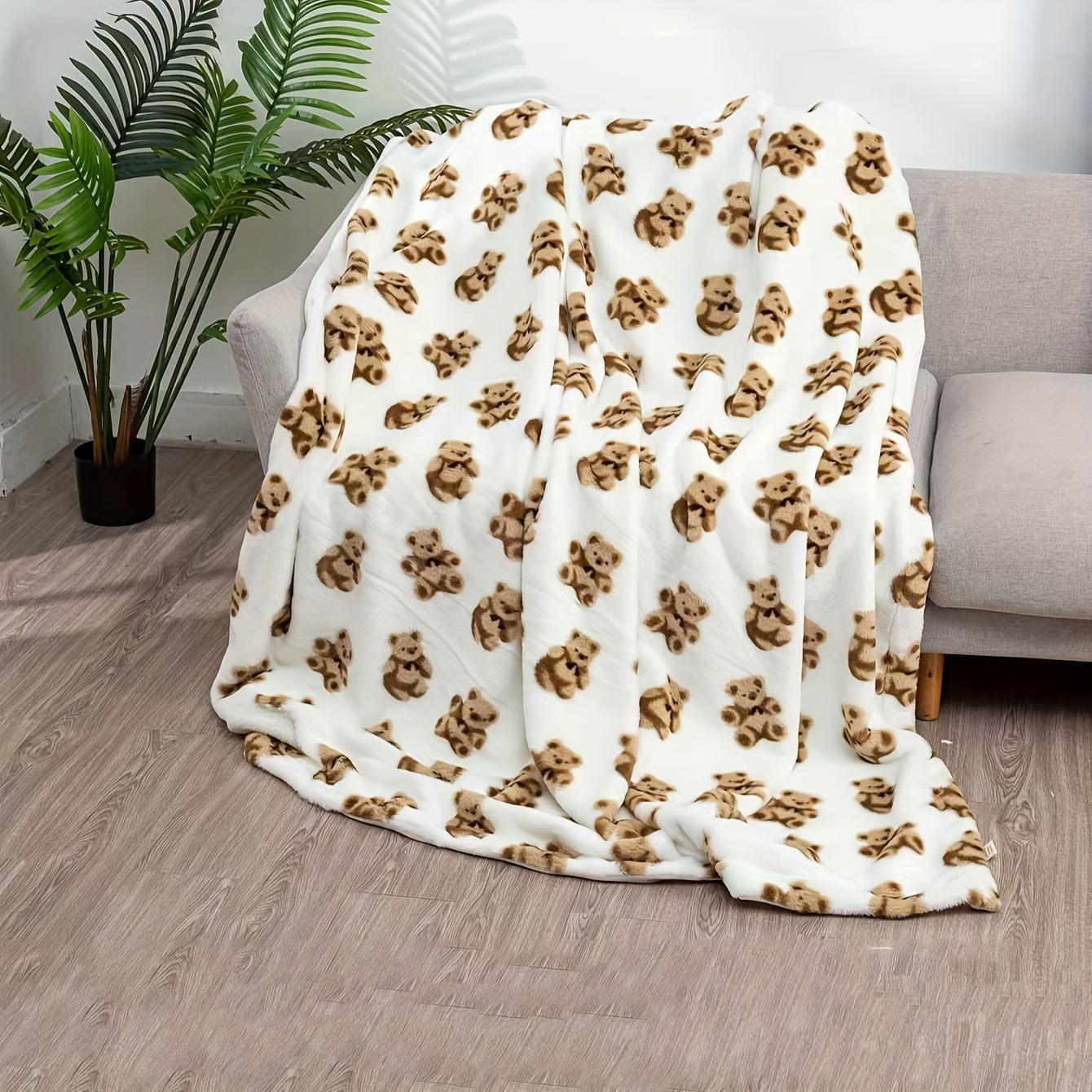 

Flannel Bear Blanket Soft Plush Warm Cozy with Cute Bear Print for Sofa Bed Couch Living Room Bedroom Decor Ideal Gift 30x40in