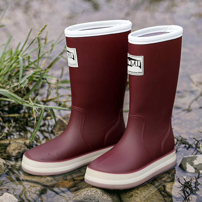 Fashion high tube couple rain shoes outdoor camping versatile waterproof shoes women's waterproof bundle thick-soled rain boots