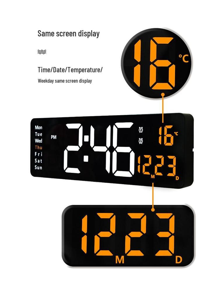 16" Nordic LED Digital Wall Clock with Large Screen Display, Model 6626 - Simple Living Room Décor.