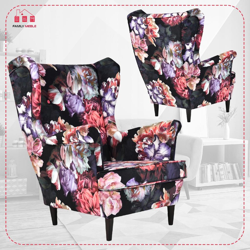 ARI PRINT Scandinavian Family Furniture Wing Chair, Floral, Stylish, Velvet