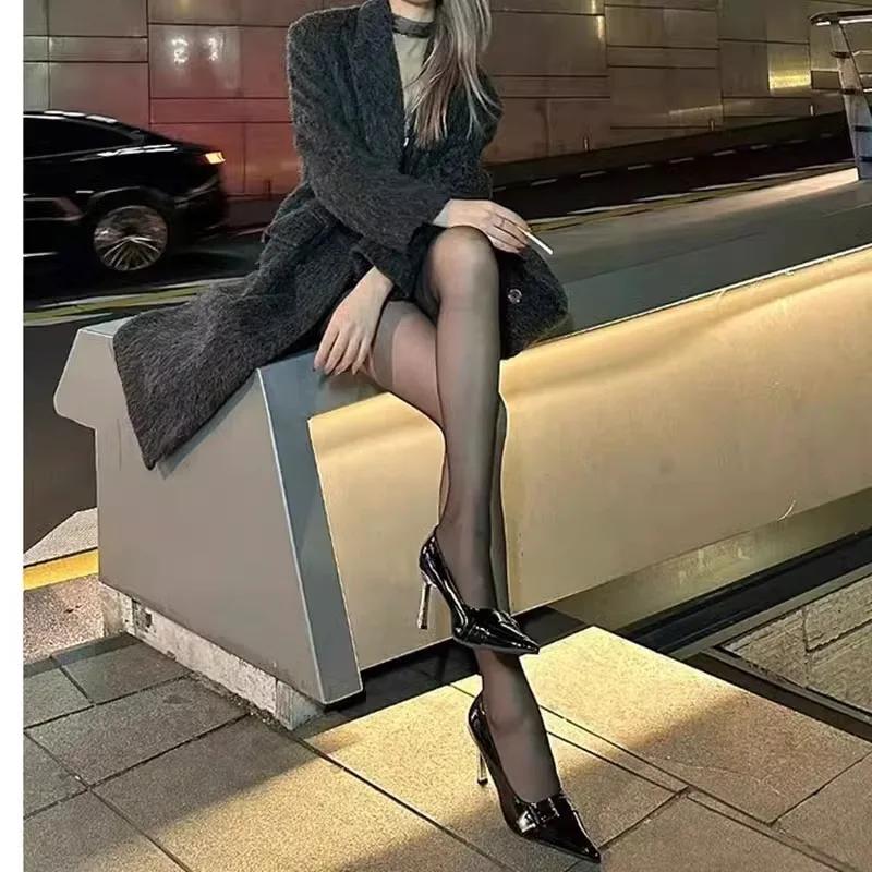 Fashion 2025 Autumn New Patent Leather Black Stiletto Heels Metal Pointed High Heels Female Fashion All-Match Banquet Pumps