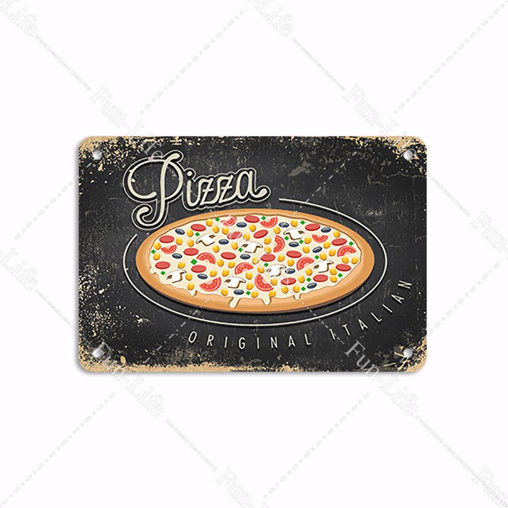 Pizza Dessert Metal Poster Food Tin Sign Plaque Metal Restaurant Vintage Wall Decor for Bar Club Metal Signs 20x30cm