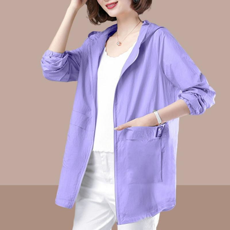 

Mid-length Large Size Women s Mother s Sunscreen Clothing Breathable Lightweight Summer Jacket Fashion Anti-ultraviolet Long Section 5XL фіолетовий