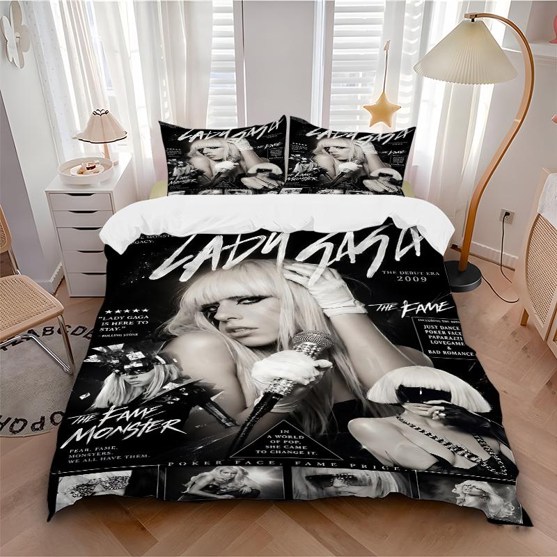 3Pcs Lady Gaga Fame Monster Era Bedding Sets For All Sizes New 3D Printed Bed Cover Comforter Duvet Cover Pillowcase Bedroom Decoration