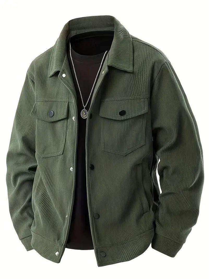 Men s Trendy Corduroy Single-Breasted Jacket with Pockets & Lapel XXXL
