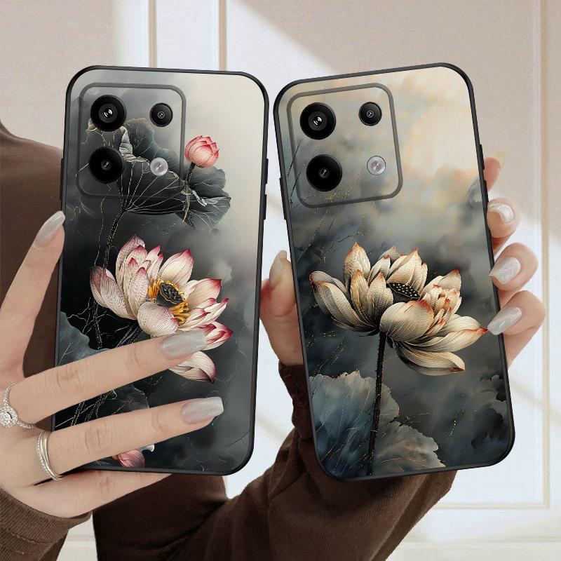 Oil Painting Lotus For Redmi Note 9 9S 10 11 12 12S 13 Pro+ Plus 5G India 14 Pro 4G Global 14S 13C 14C silicone soft phone case