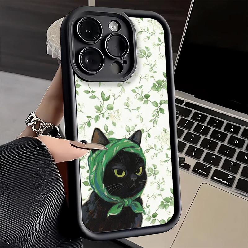 Phone Case for iPhone 17 Air 16E 15 16 Pro Max Cute Floral Headscarf Kitten Cover 14 Plus 13 12 Mini Soft Shell Silicone Fundas