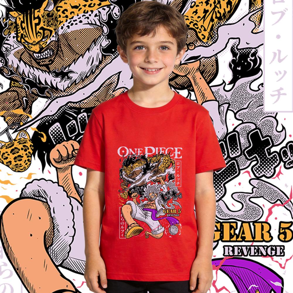 One Piece Luffy x Lucci Anime Print T Shirt 100 Cotton Kids Casual Daily Wear Boys Girls Loose Fit Top 100