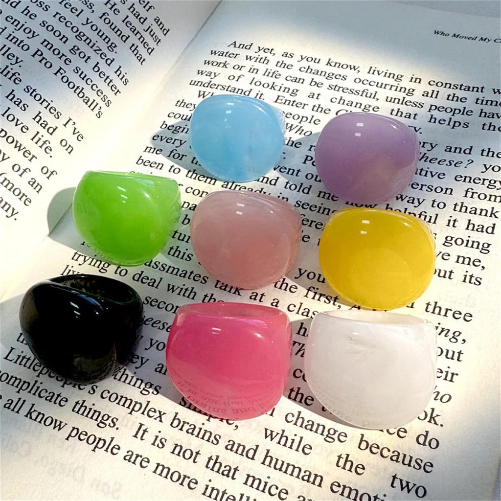 Fashion Solid Color Wide Oval Resin Ring for Women Girl Retro Vintage Jewelry Y2k Hip Hop Women Rings 2026 NEW INS Punk Ring