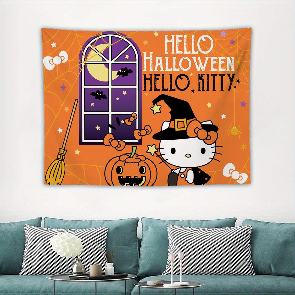 Japanese Anime Kawaii Cute Hello Kitty Halloween Cartoon Tapestry Room Decoration Home Decor Bedroom Wall Hanging Fabric