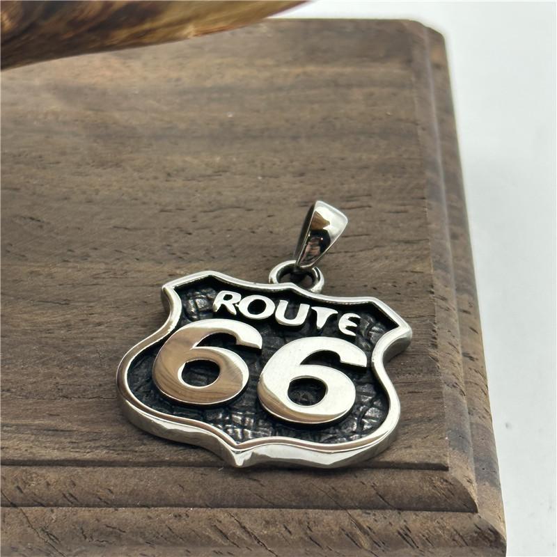 Route 66 Motorcycles Necklace 316L Stainless Steel Jewelry Punk Biker Golden Polishing Men Pendant