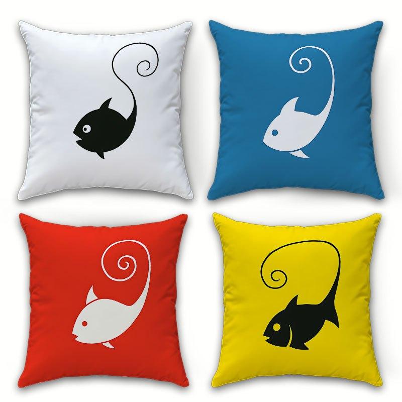 Cartoon Fish Pillow Covers, Curly Tail Decorative Throw Pillow Cases, Playful Kids Home Decor For Sofa Bed, No Insert 4Pcs