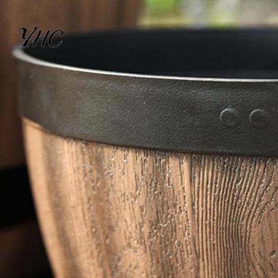 Flower Pot Plant Faux Whiskey Barrel Shape Home Decor Succulent Planter Plastic Indoor Outdoor Yard Patio Flowerpot for Garden Nursery