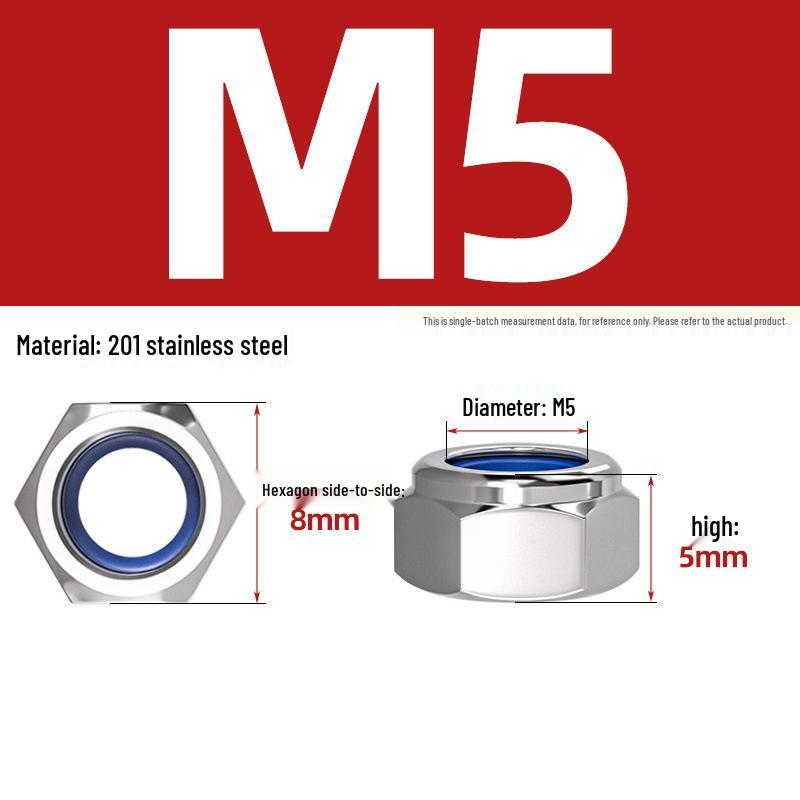 Stainless Steel Nylon Lock Nut Hexagon Anti-Loosening Screw Cap M4-M20