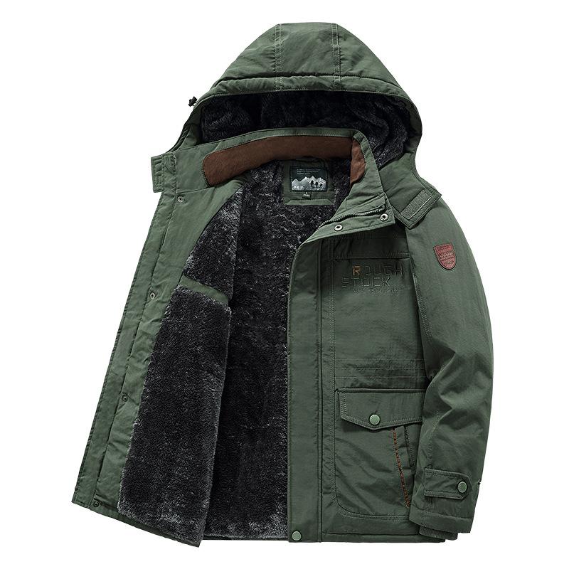 Men's Warm Cotton Jacket with Thick Velvet, Medium To Long Length Jacket, Outdoor Casual Jacket, and Assault Jacket