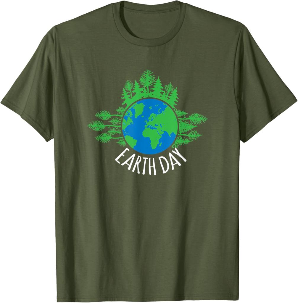 Earth Day Globe Trees Graphic Tee Nature Lover Casual Short Sleeve TShirt Men