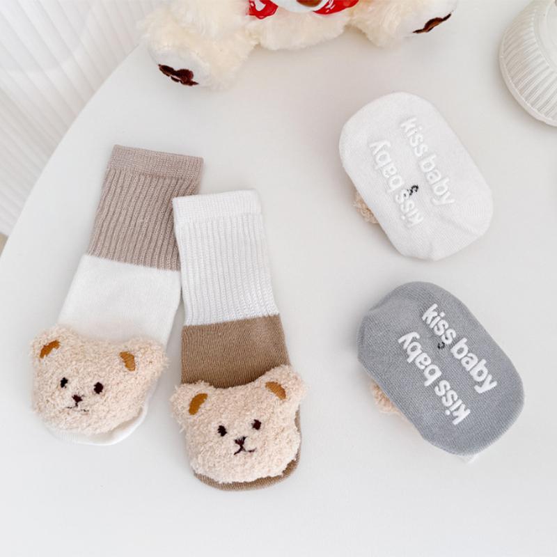 Bear Doll Baby Long Socks Anti Slip Infant Loose Mouth Stockings Winter Warm Children Floor Socks Cartoon Newborn Plush Footwear