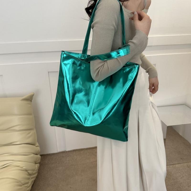 Women Glossy Tote Bag High Capacity PU Leather Fashion Lightweight Handbag for Travel Grocery Shopping Gift