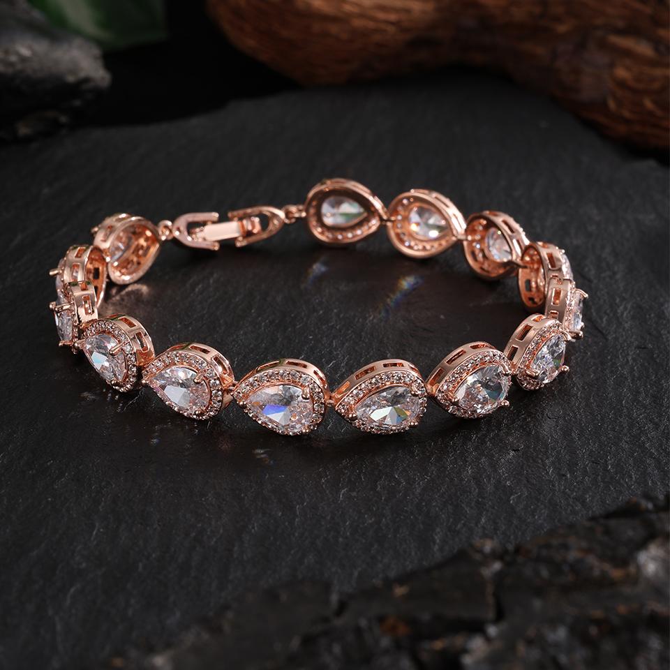 ZAKOL Luxury Geometric Water Drop Zirconia Bracelets for Elegant Women Full Crystal Charm Bracelet Bridal Wedding Jewelry