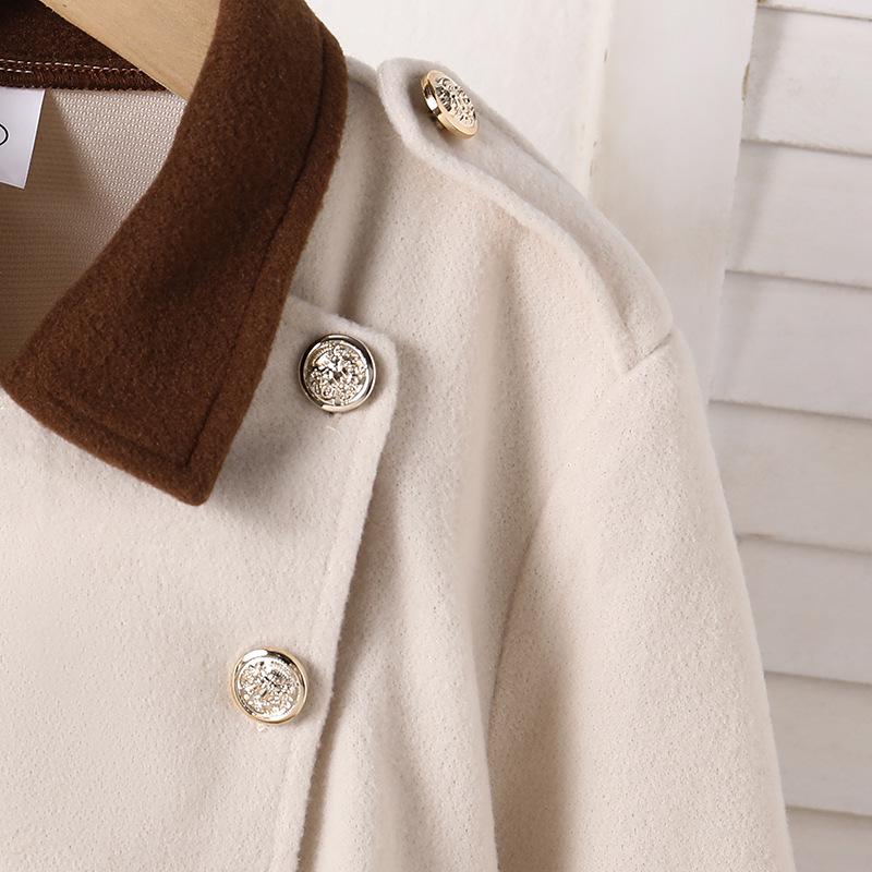 2025 Autumn/Winter Girls' Woolen Coat: Color Block, Single-Breasted, Waist-Cinched, Long-Sleeved for Medium & Large Kids