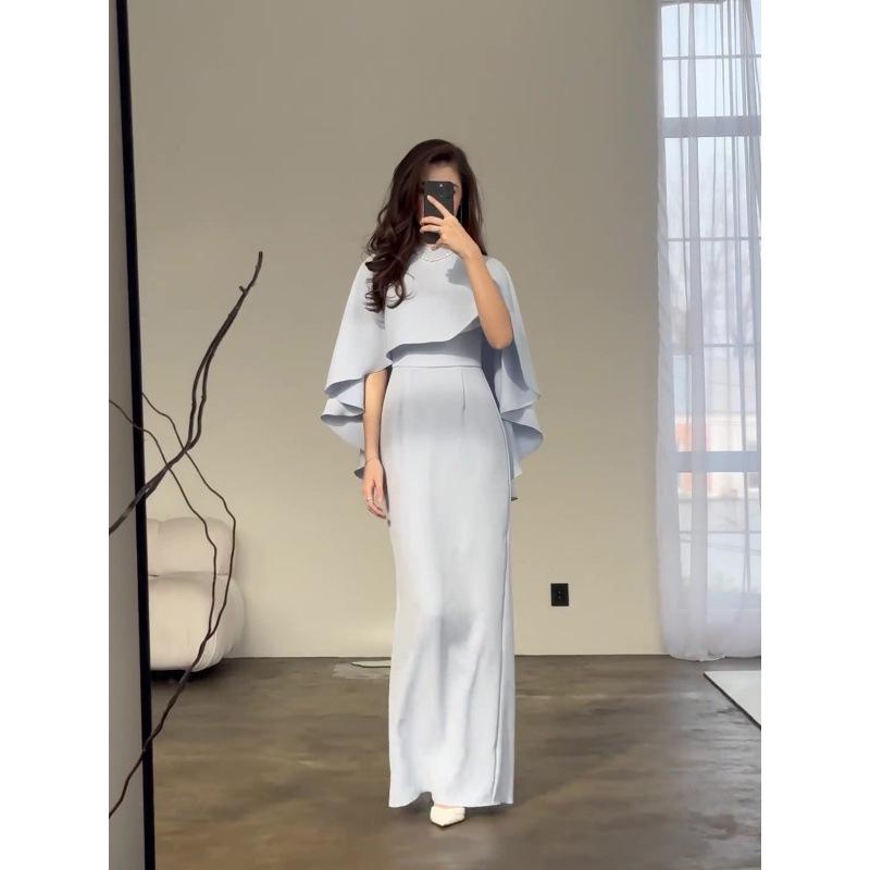 European and American 2024 Solid Color Satin Batwing Shawl Dress with Long Sleeves