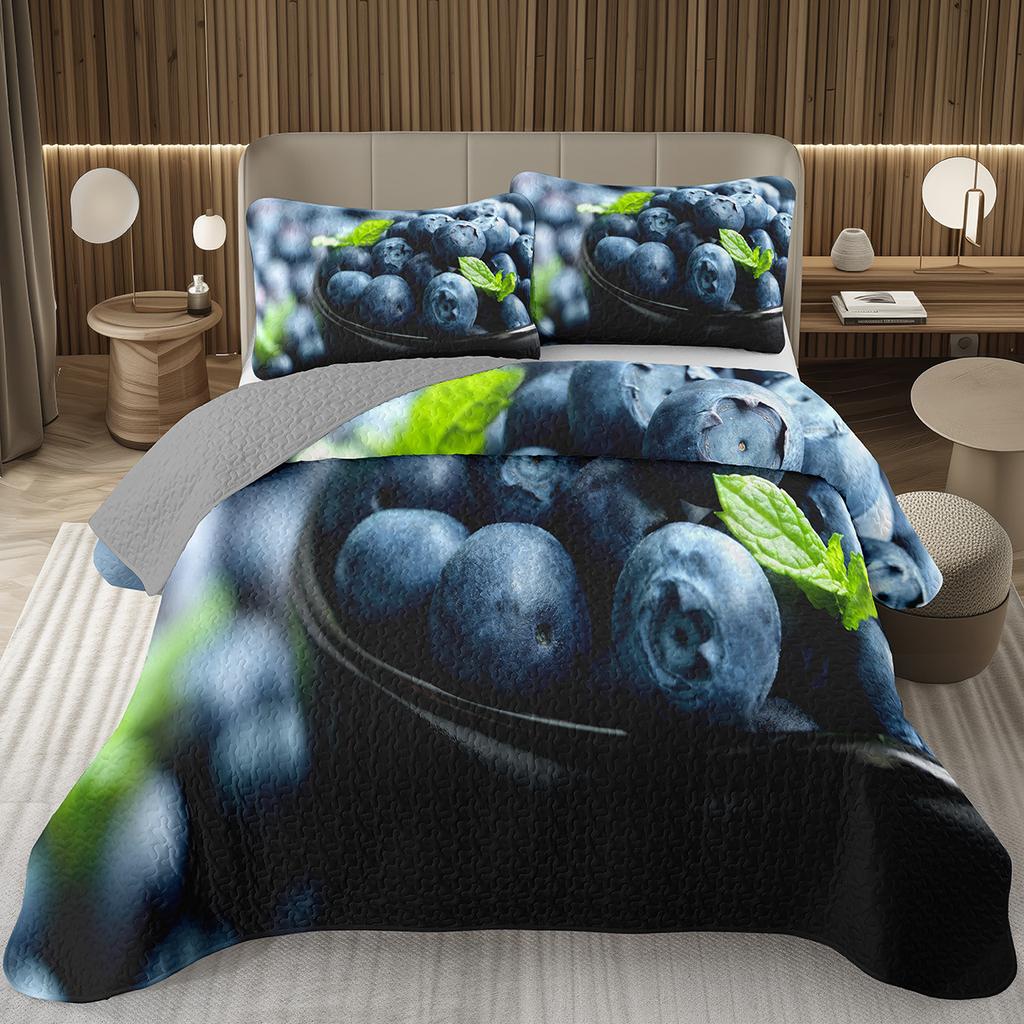 Blueberry Bedspread King Twin Size,Hawaii Summer Tropical Fruit Coverlet Set For Boys Girls Room Decor, Reversible Bedding Quilt