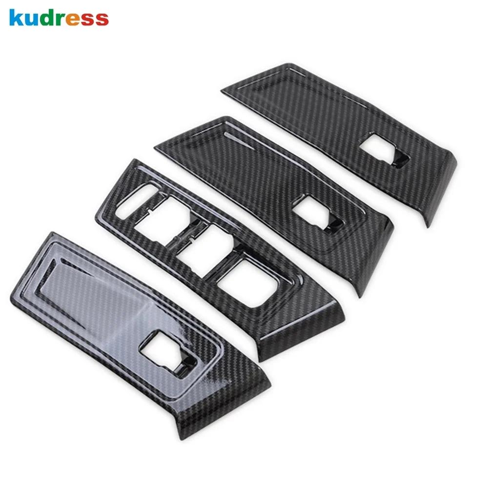 För Volkswagen VW T-Roc TROC 2017-2024 Kolfiber Bil Innerdörr Fönsterhiss Knapp Panel Cover Trim Interiörtillbehör