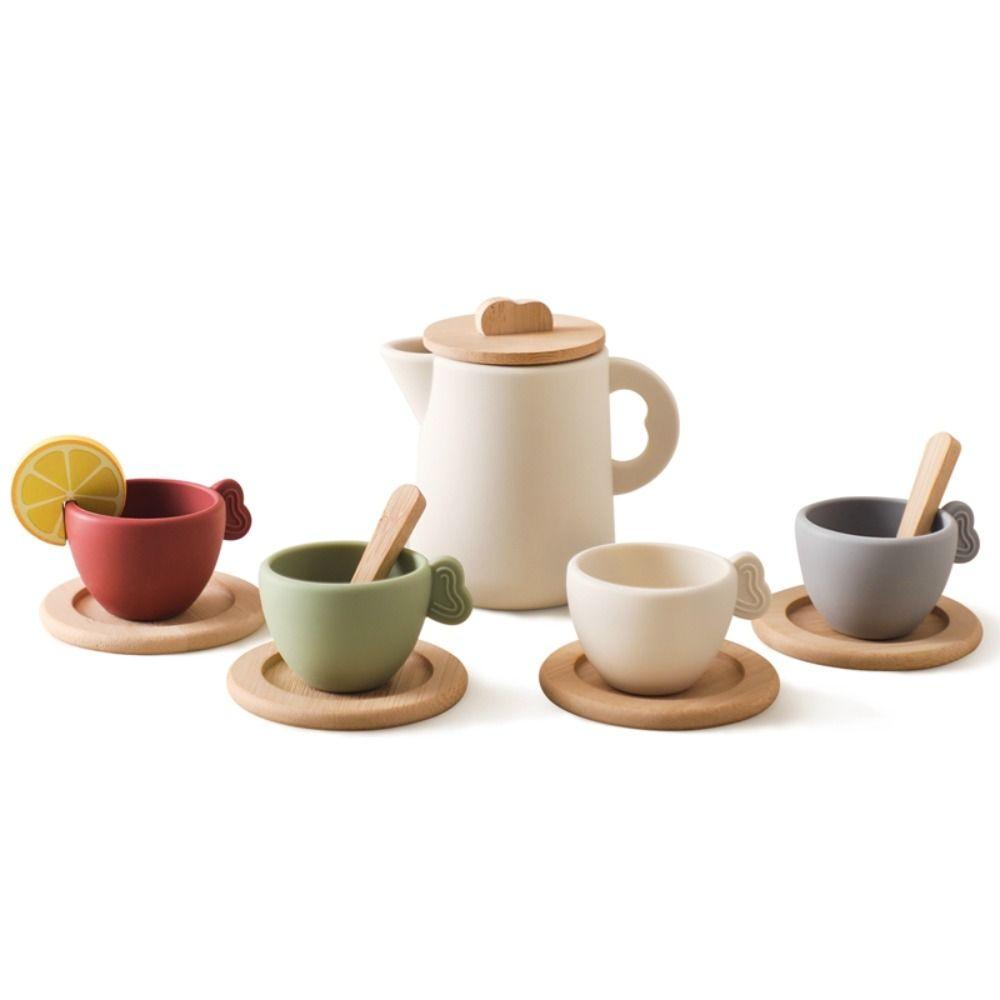 Kitchen Utensil Teapot Teacup Simulation Wooden Pretend Play Toy Afternoon Tea Toy  Baby Toddlers