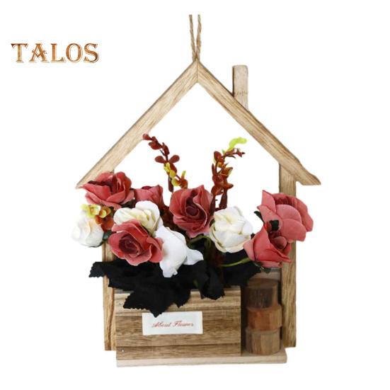Hölzerner Wandpflanzkasten mit künstlichen Blumen, eingetopften künstlichen Blumen, Heimwanddeko, künstlichen Topfpflanzen für Garten, Terrasse, Wohnzimmer, Schlafzimmerdekoration
