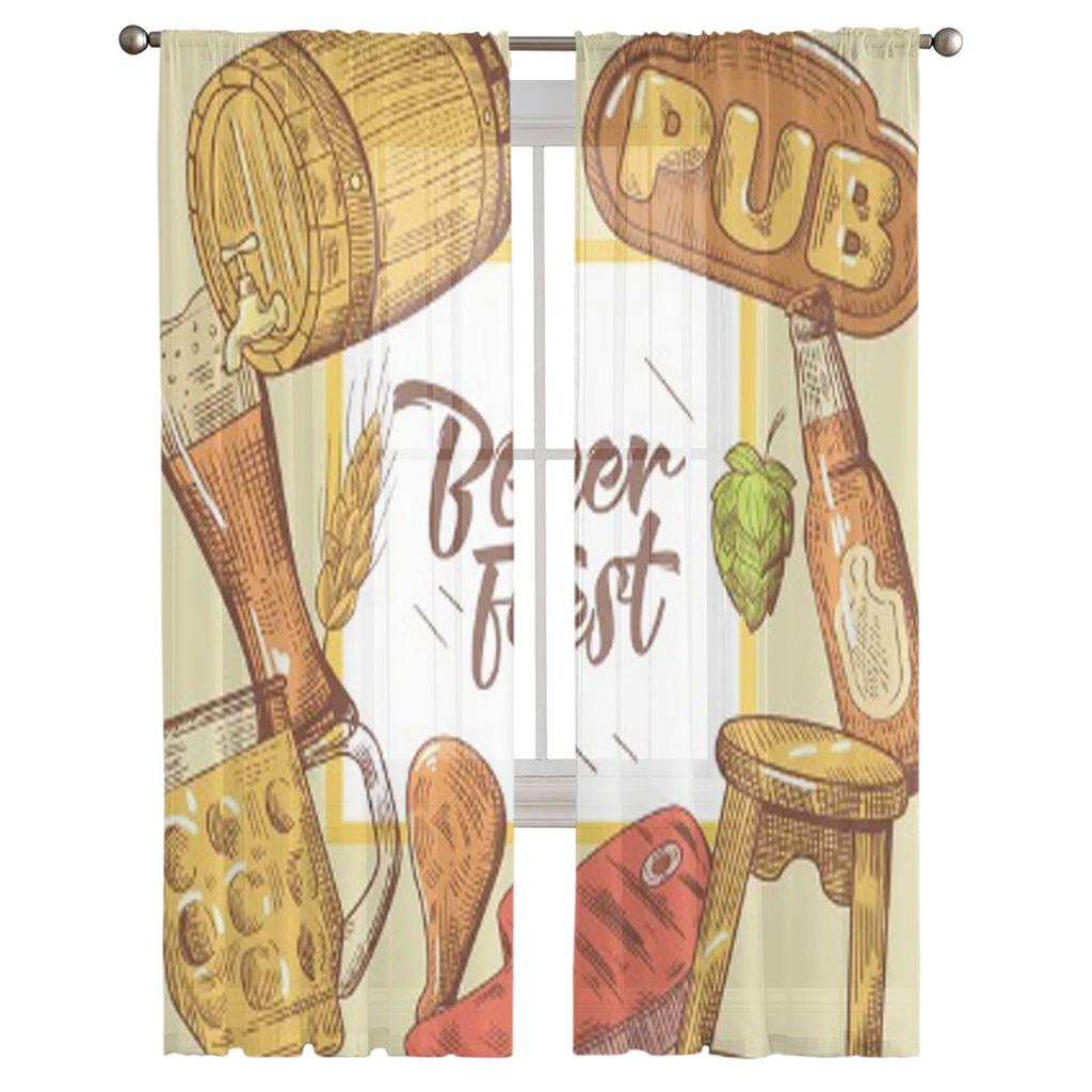 Beer Festival Advertising Poster Banner Tulle Sheer Curtains for Living Room Bedroom Kitchen Decoration Voile Organza Curtains