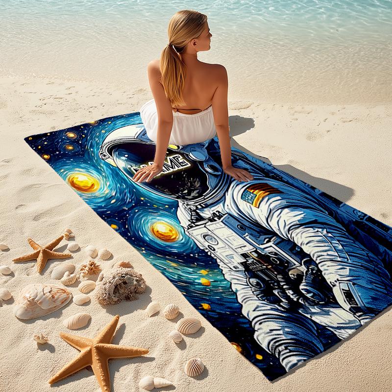 1PC Custom Name Space Astronaut Journey Beach Towel Highly Absorbent And Sand-Resistant Towel for Swimming, Pool, Yoga, And Travel Lightweight