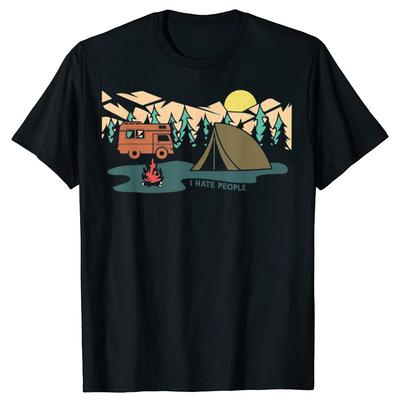 Camisetas Masculinas Casuais de Algodão 100% com Estampa Engraçada de Acampamento Retrô Vintage Eu Odeio Pessoas Soltas Oversized Streetwear