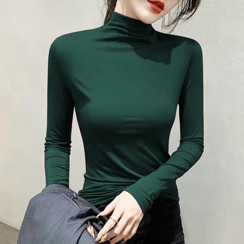 Black Turtleneck T-shirt Long Sleeve Tops Women Y2k Clothes Autumn Winter Korean Fashion Modal Elegant T-shirts for Women 2024
