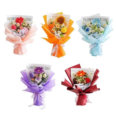 Roses Knitted Yarn Bouquets Eucalyptus Knitted Artificial Flowers New Gift Bouquet Anniversary