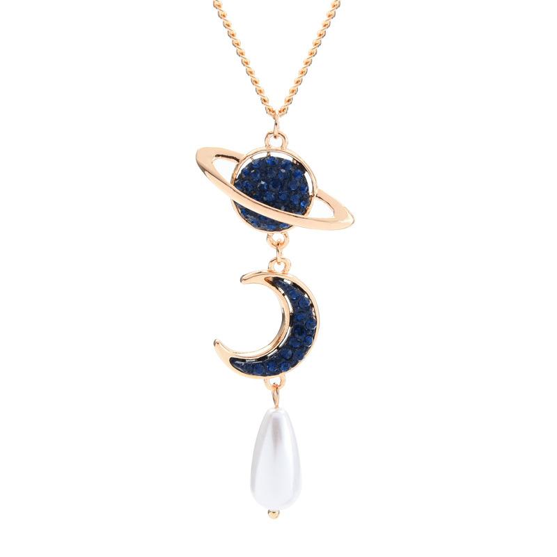 Cold Wind Sweater Chain Star And Moon Cherish Pearl Water Drop Long Necklace Women'S Accessories