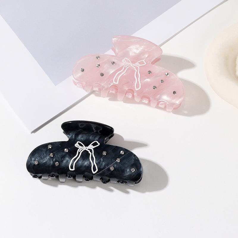 Elegant Hair Claw Clip With  Embellishments Pink Bowknot Design Anti-Slip Grip Fashionable Daily Wear Accessory