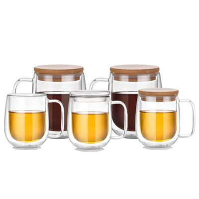 Birra Caffè Tazze a forma di cuore Resistente al calore Manico antiscottatura Tazza per bevande al latte Tazza in vetro a doppia parete Tazze da tè Bicchieri trasparenti