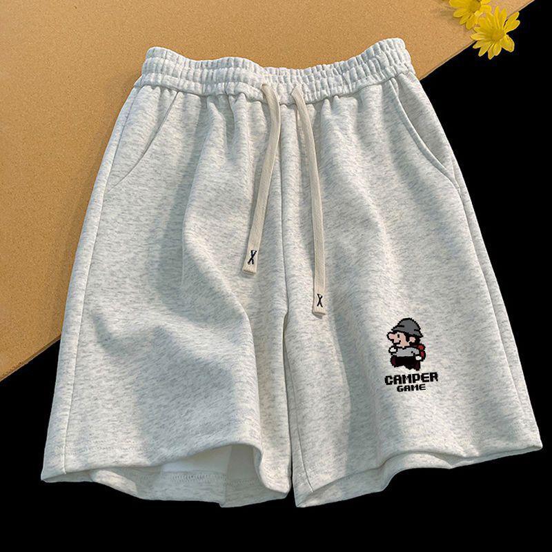 

Мужские летние спортивные штаны с мультяшным принтом на заказ - Свободные, Тонкие, в стиле американского стритвира, повседневный дизайн длиной до колена M светло-серый