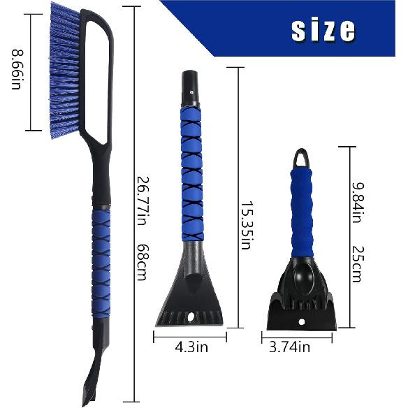 27" Snow Brush & Ice Scraper For Car Windshield, Detachable Snow Scrapers With Foam Grip For Cars, Trucks, SUVs