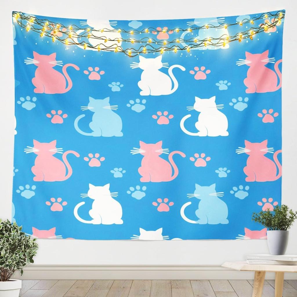 Cat Tapestry Medium Kids Cute Paw Print Wall Hanging Blanket for Boys Girls Teens Cute Kitten Wall Art Cute Cat Lover's Gift