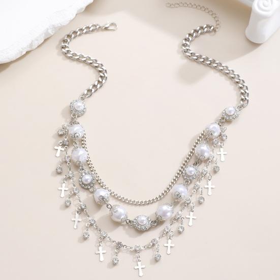 3Pcs/Set Women Jewelry Set Rhinestones Inlaid Imitation Pearls Charm Necklace Drop Earrings Bracelet Set Dating Commuting Jewelry Set