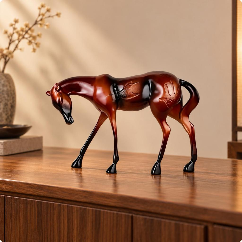 Abstract Horse Sculpture Artistic with Engraved Markings Elegant Stylized Equestrian