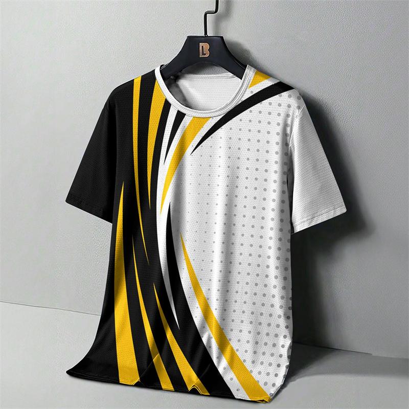 Herren Mode Gestreiftes 3D Gedrucktes T-Shirt, Sommer Outdoor Bequemes Laufshirt, Personalisiertes Lässiges Kurzarm Sportshirt