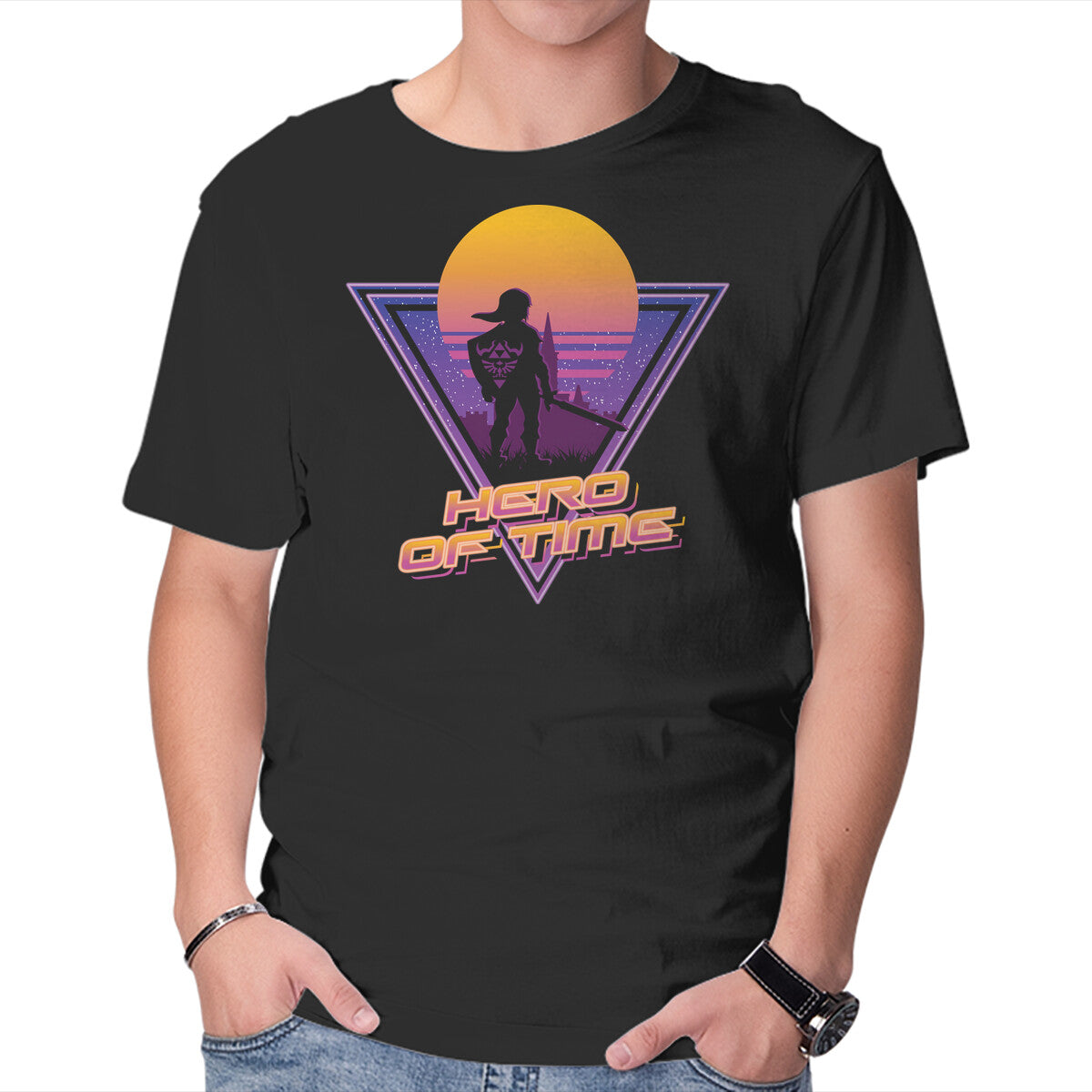 Unisex Crew Neck T-Shirt Neon Hero Of Time Graphic Short Sleeve Casual Tee S