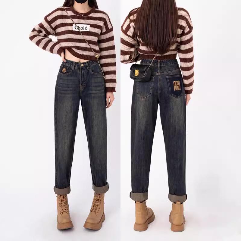 

Harem Jeans: Women s 2025 Autumn/Winter Loose Fit, Slimming, Versatile, Plus Velvet & Thick Dad Pants S